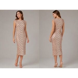 Blanc Clothing Rose Gold Sequin Midi‎ Dress Women's Small Cap Sleeve Cocktail...